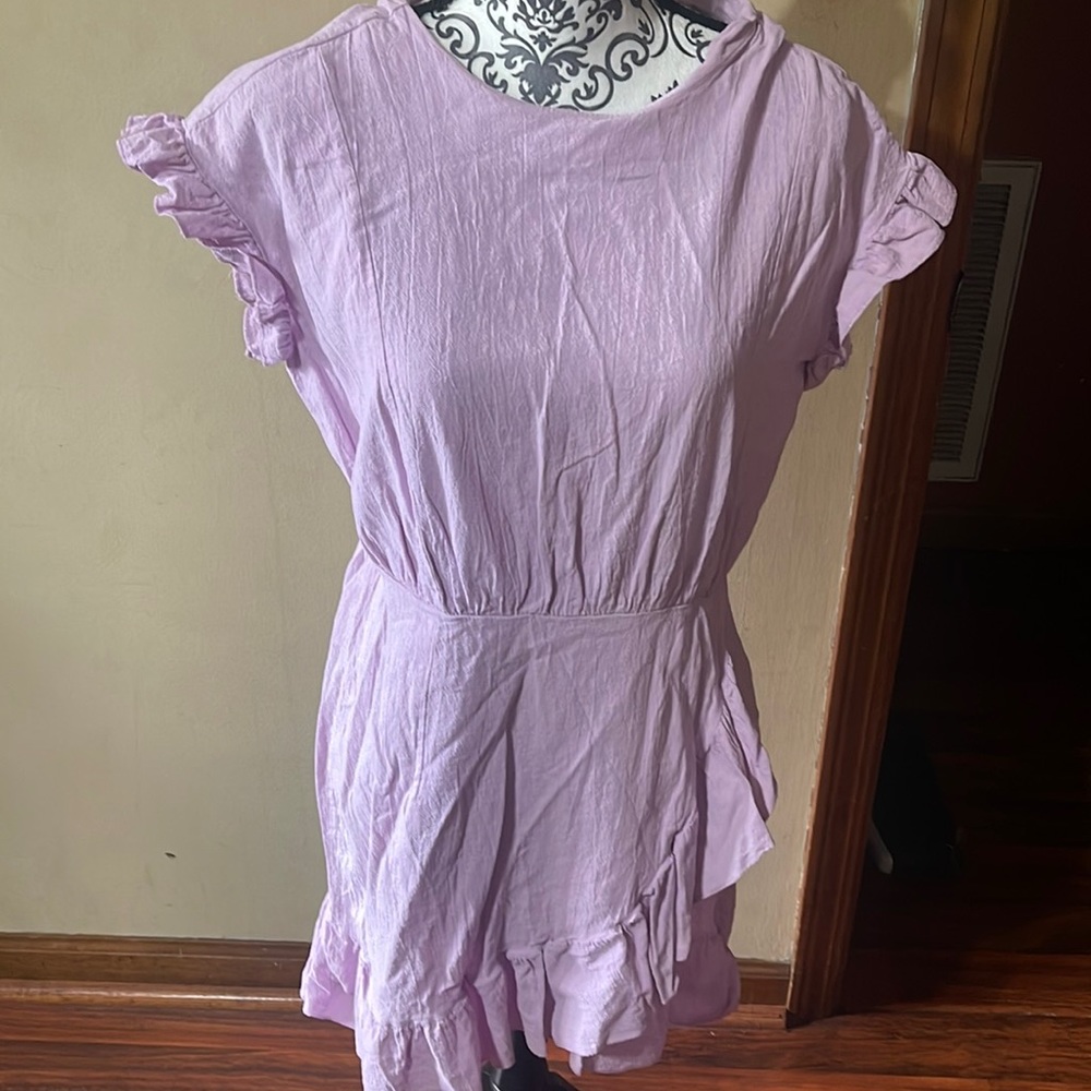 Women dress lilac ruffle shoulder dress